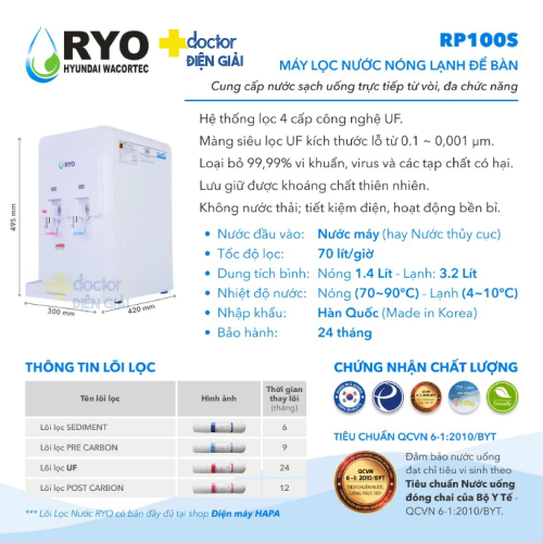 Máy lọc nước nóng lạnh Hyundai RYO RP100H